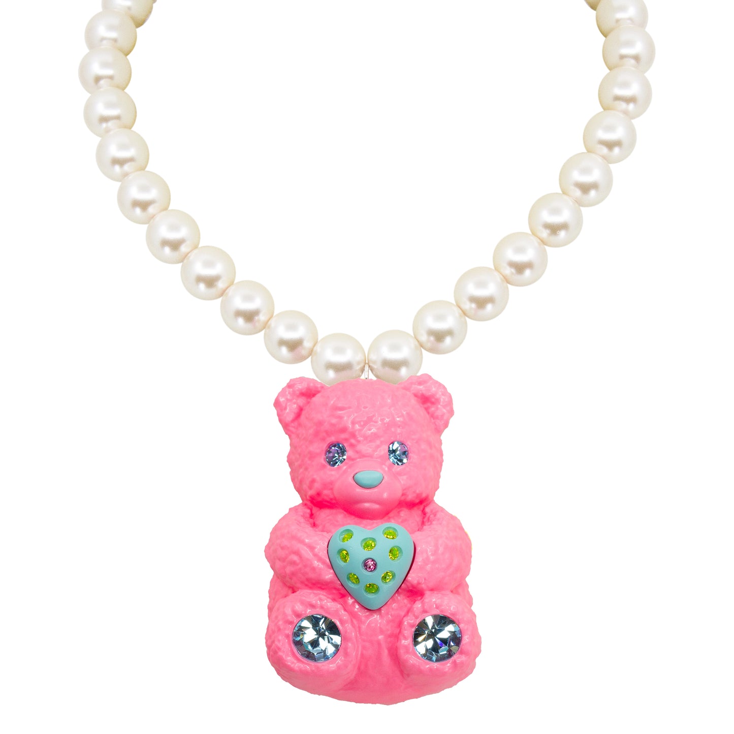 Bubble Gummy Bear Heart Charm Mood Pearl Necklace