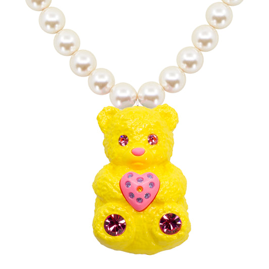 Butter Bear Heart Charm Mood Pearl Necklace