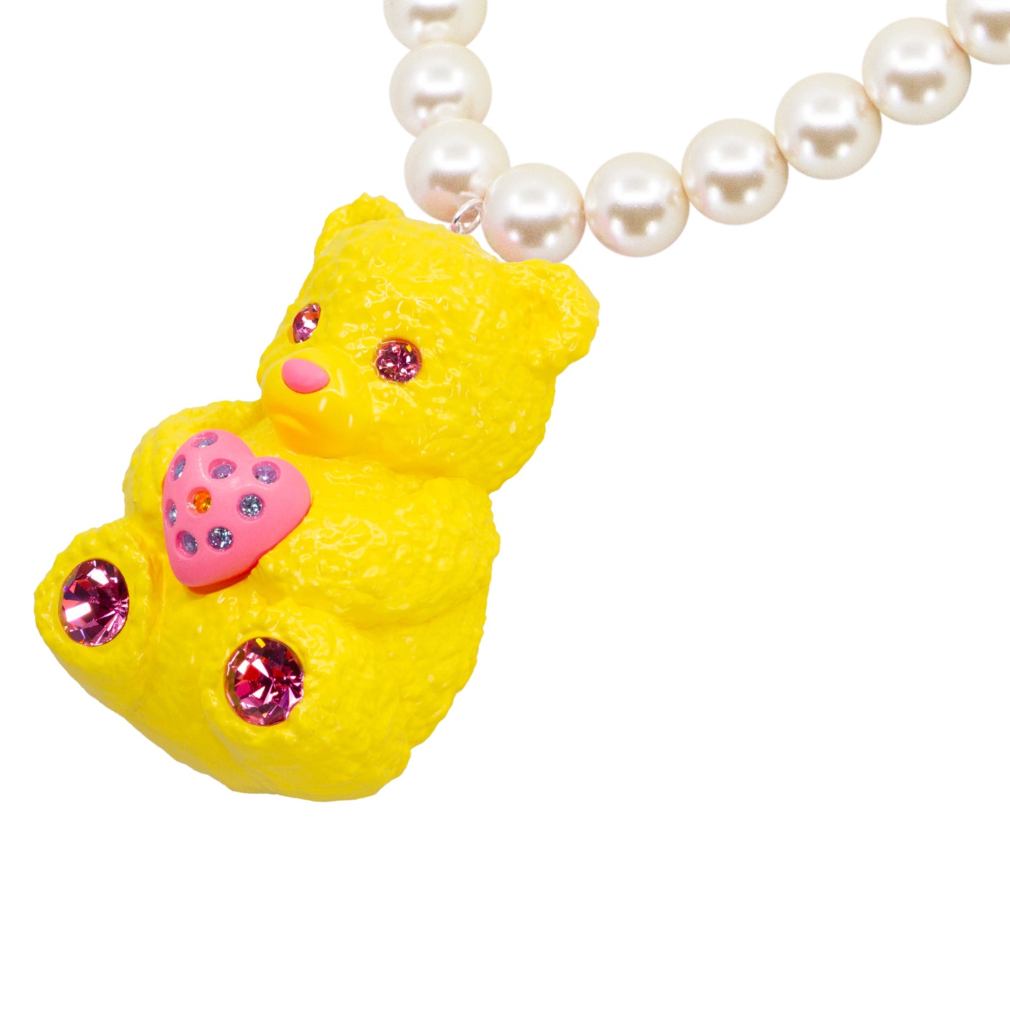 Butter Bear Heart Charm Mood Pearl Necklace