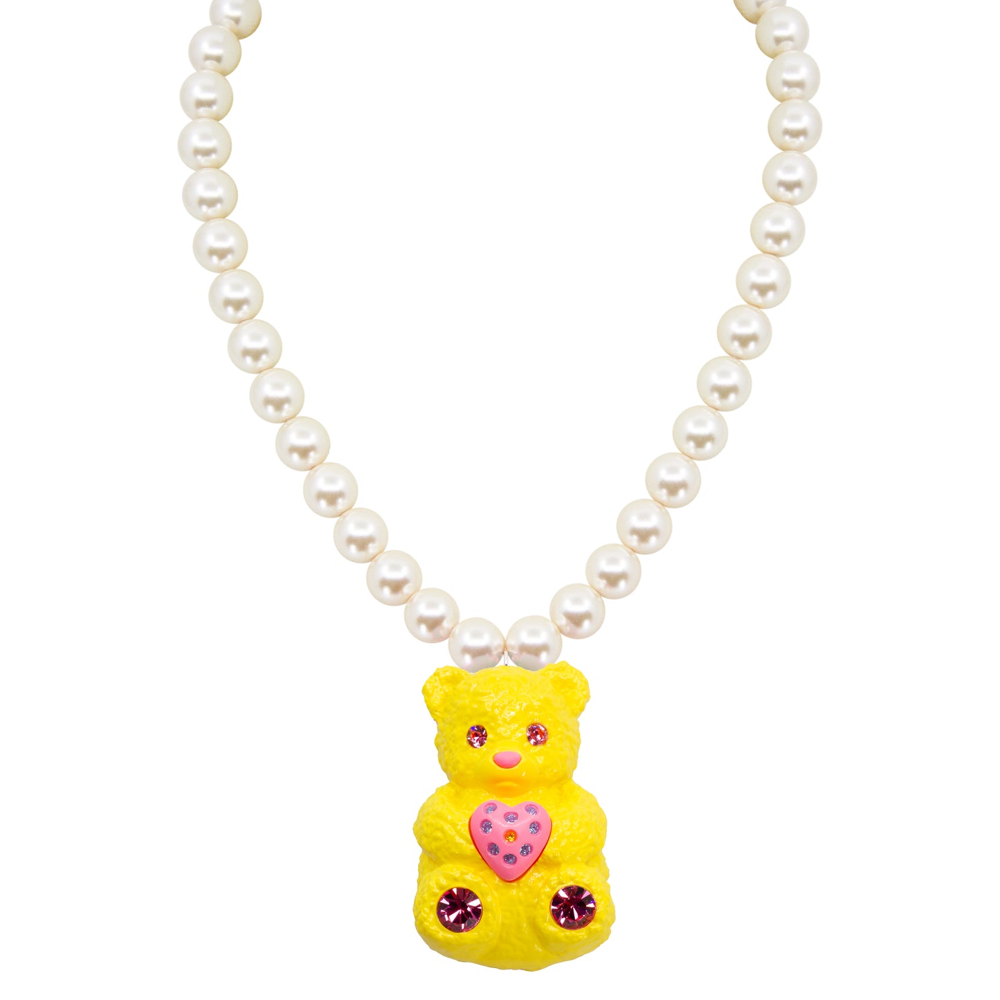 Butter Bear Heart Charm Mood Pearl Necklace