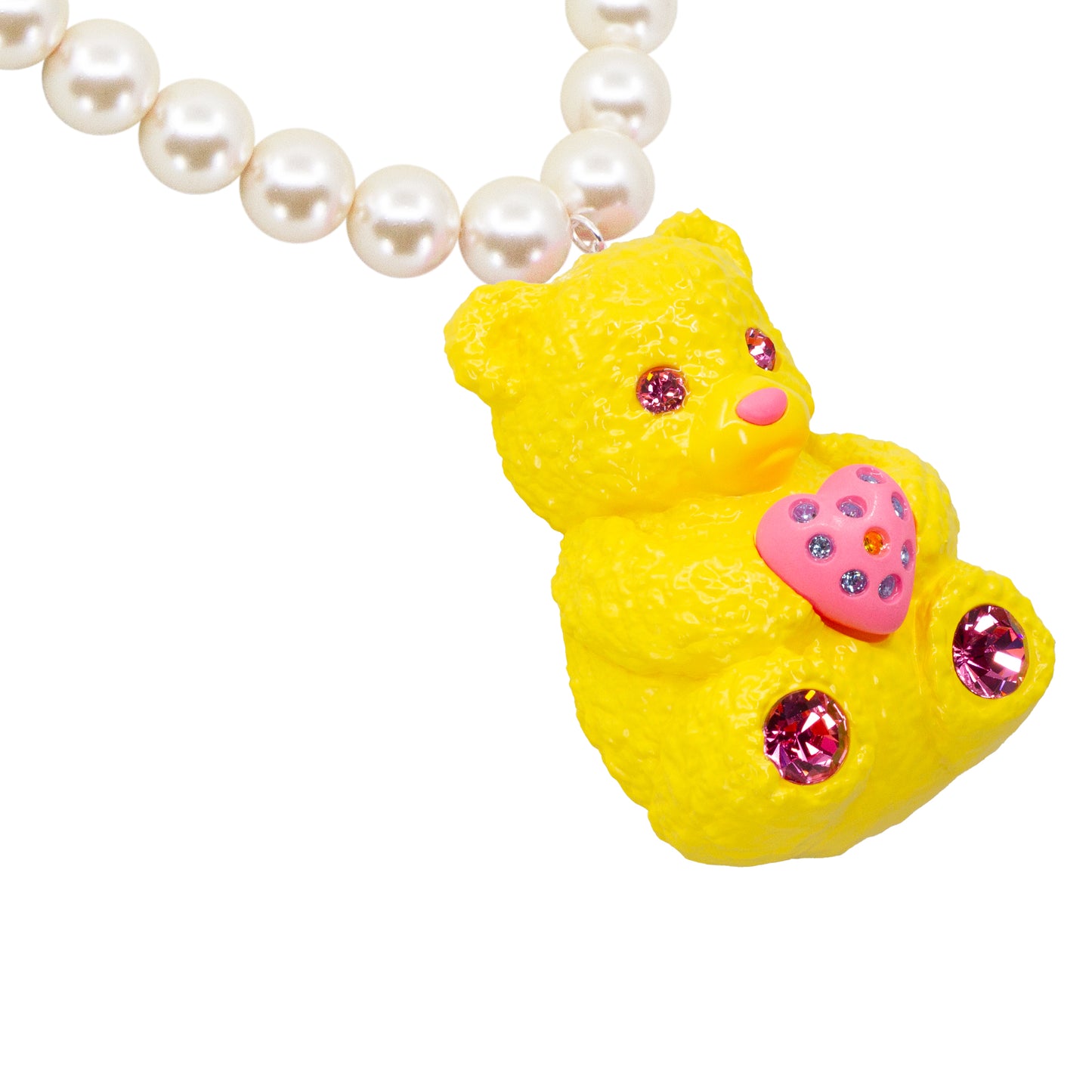 Butter Bear Heart Charm Mood Pearl Necklace