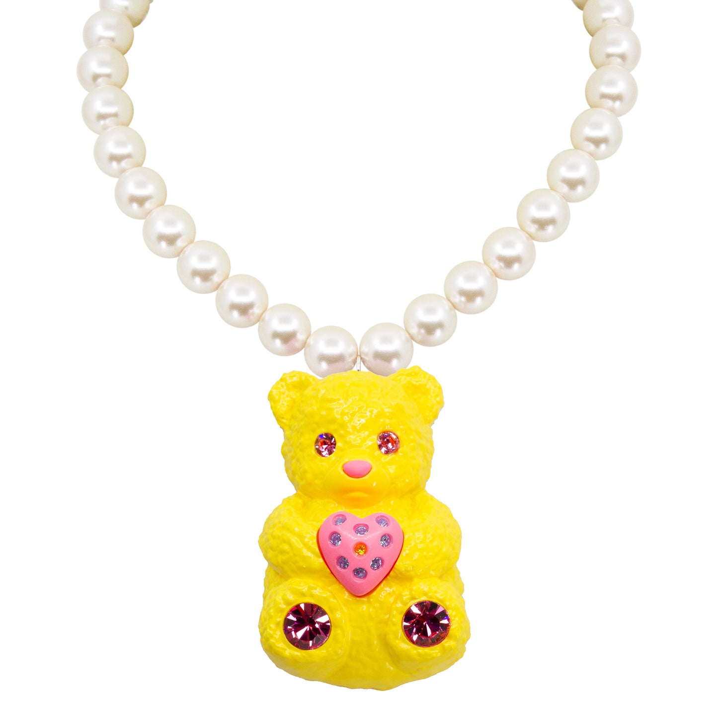 Butter Bear Heart Charm Mood Pearl Necklace